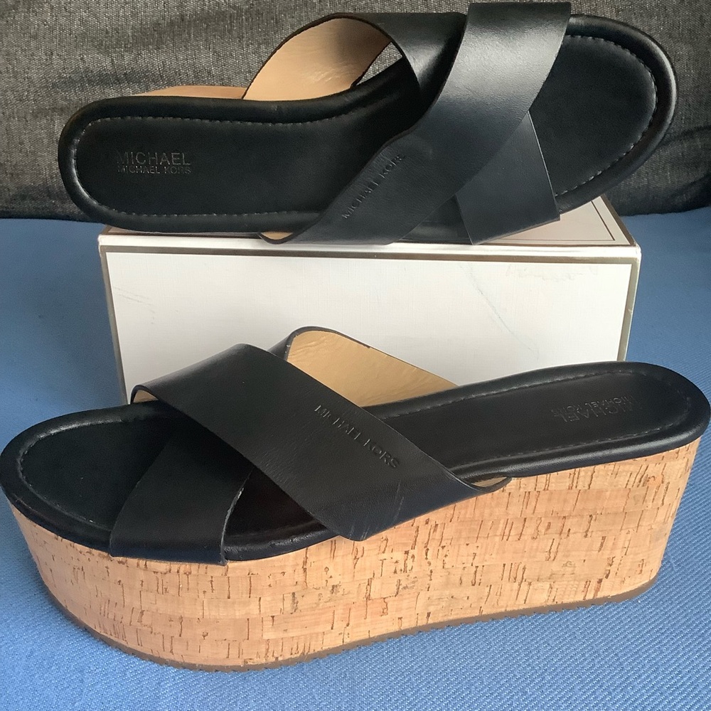 Michael Kors Cork Platform Leather Upper Sandals Size 9.5M Worn Once EUC